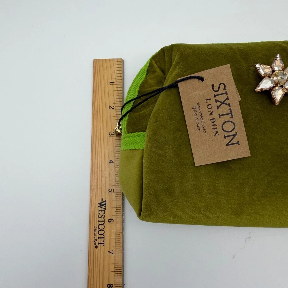 Sixton London Makeup Cosmetic Bag Green Velvet w/ Star Pin
